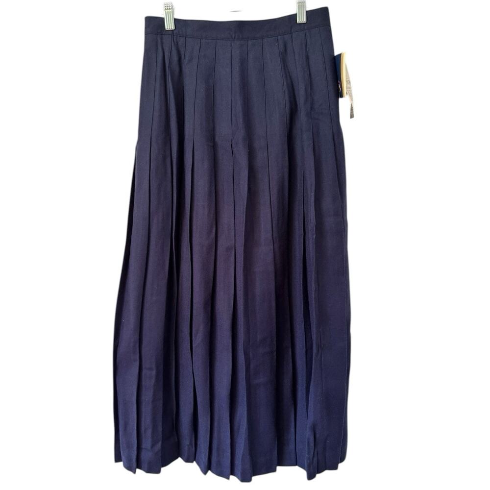 NWT Allen Solly Navy Blue Pleated 100% Wool Midi Skirt Vintage Women’s Size 10